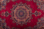 Sabzevar Persian Rug 9x6 ft - Semi Antique Medallion Toranj, Shah Abbasi Crimson, Navy Blue, Cream Hand Knotted | side view | SKU 110593