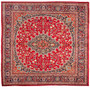 Mashad Persian Rug 9'10" x 9'6" - Semi Antique Medallion Crimson, Ultramarine Hand Knotted | front view | SKU 110594