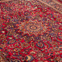 Mashhad Persian Rug 10x8 ft - Semi Antique Shah Abbasi, Medallion (Toranj) Crimson, Navy Blue, Brown Hand Knotted | back view | SKU 110598