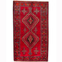 Garmsar Persian Rug 9x5 ft - Semi Antique Medallion (Toranj), Geometric Madder Red, Navy Blue, Ivory Hand Knotted | front view | SKU 110645