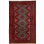 Baluch Persian Rug 4x3 ft - Semi Antique Mihrab Red, Blue Hand Knotted | front view | SKU 110648