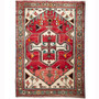 Hamadan Persian Rug 4x3 ft - Semi Antique Afshan Red, Blue Hand Knotted | texture detail | SKU 110651