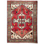 Hamadan Persian Rug 4'9" x 3'5" - Semi Antique Afshan Red, Blue Hand Knotted | front view | SKU 110651