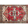 Hamadan Persian Rug 4x3 ft - Semi Antique Afshan Red, Blue Hand Knotted | pile detail | SKU 110651