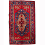 Kurdish Persian Rug 6'11" x 3'11" - Semi Antique Medallion Red, Blue Hand Knotted | front view | SKU 110654