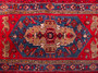 Kurdish Persian Rug 6x3 ft - Semi Antique Medallion Toranj, Geometric Madder Red, Navy Blue, Camel Hand Knotted | full view | SKU 110654