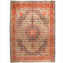 Birjand Persian Rug 9x7 ft - Semi Antique Shah Abbasi, Medallion (Toranj) Madder Red, Cream, Navy Blue Hand Knotted | front view | SKU 110657