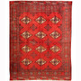 Turkmen Persian Rug 5'1" x 3'11" - Semi Antique Geometric Crimson, Navy Blue Hand Knotted | front view | SKU 110673