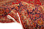 Kashan Persian Rug 12'2" x 8'2" - Semi Antique Medallion Crimson, Navy Blue Hand Knotted | corner detail | SKU 110990