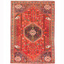Shiraz Persian Rug 9x6 ft - Semi Antique Geometric Blue, Red Hand Knotted | front view | SKU 111042