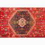 Shiraz Persian Rug 9x6 ft - Semi Antique Medallion (Toranj), Geometric Madder Red, Burgundy, Cream Hand Knotted | pile detail | SKU 111042