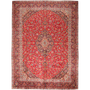 Kashan Persian Rug 12'4" x 9'2" - Semi Antique Medallion Crimson, Navy Blue Hand Knotted | front view | SKU 110001