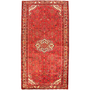 Hosseinabad Persian Rug 10x5 ft - Semi Antique Medallion (Toranj), Herati (Mahi) Crimson, Ivory, Navy Blue Hand Knotted | front view | SKU 110002