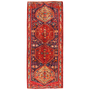 Meshkin Persian Rug 9'10" x 3'9" - Semi Antique Geometric Crimson, Green Hand Knotted | front view | SKU 110037