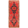 Meshkin Persian Rug 12'6" x 4'4" - Semi Antique Geometric Crimson, Green Hand Knotted | front view | SKU 110042