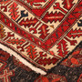 Meshkin Persian Rug 12'6" x 4'4" - Semi Antique Geometric Crimson, Green Hand Knotted | corner detail | SKU 110042