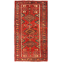 Ahar Persian Rug 7x3 ft - Semi Antique Geometric, Diamond Lattice Red, Cream, Navy Blue Hand Knotted | front view | SKU 110045