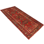 Ahar Persian Rug 7x3 ft - Semi Antique Geometric, Diamond Lattice Red, Cream, Navy Blue Hand Knotted | texture detail | SKU 110045