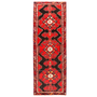 Hamadan Persian Rug 10x3 ft - Semi Antique Afshan Red, Blue Hand Knotted | front view | SKU 110109