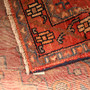 Zanjan Persian Rug 6'7" x 4'6" - Semi Antique Medallion Navy Blue, Crimson Hand Knotted | corner detail | SKU 110297
