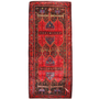 Kurdish Persian Rug 12x4 ft - Semi Antique Geometric, Diamond Lattice Madder Red, Dark Red, Navy Blue Hand Knotted | front view | SKU 110319