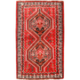 Shiraz Persian Rug 4'5" x 2'7" - Semi Antique Geometric Blue, Red Hand Knotted | front view | SKU 110471