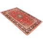 Kashan Persian Rug 6'8" x 4'4" - Semi Antique Medallion Crimson, Navy Blue Hand Knotted | texture detail | SKU 110667
