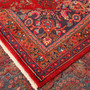 Sabzevar Persian Rug 12x9 ft - Semi Antique Medallion Toranj, Shah Abbasi Crimson, Navy Blue, Persian Blue Hand Knotted | corner detail | SKU 111006