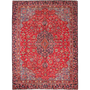 Sabzevar Persian Rug 11'11" x 8'4" - Semi Antique Medallion Crimson, Beige Hand Knotted | front view | SKU 111008