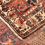 Bakhtiari Persian Rug 10x5 ft - Semi Antique Medallion Blue, Crimson Hand Knotted | corner detail | SKU 111010