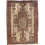 Saveh Persian Rug 5x3 ft - Semi Antique Medallion Red, Brown Hand Knotted | front view | SKU 111032