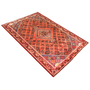 Josheghan Persian Rug 7'1" x 4'8" - Semi Antique Geometric Crimson, Navy Blue Hand Knotted | texture detail | SKU 111034
