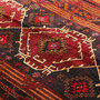Baluch Persian Rug 7x3 ft - Semi Antique Medallion Geometric Madder Red, Brick Red, Dark Red Hand Knotted | back view | SKU 111041