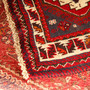 Shiraz Persian Rug 8x5 ft - Semi Antique Geometric Blue, Red Hand Knotted | corner detail | SKU 111045