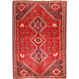 Shiraz Persian Rug 8x5 ft - Semi Antique Diamond Lattice, Geometric Madder Red, Crimson, Ivory Hand Knotted | front view | SKU 111045
