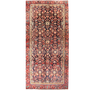 Hamadan Persian Rug 9'9" x 4'7" - Semi Antique Afshan Red, Blue Hand Knotted | front view | SKU 111048