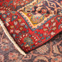 Hamadan Persian Rug 9'9" x 4'7" - Semi Antique Afshan Red, Blue Hand Knotted | corner detail | SKU 111048