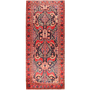 Hamadan Persian Rug 10'7" x 4'4" - Semi Antique Afshan Red, Blue Hand Knotted | front view | SKU 111049
