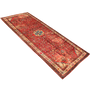 Hamadan Persian Rug 12'12" x 5'4" - Semi Antique Afshan Red, Blue Hand Knotted | texture detail | SKU 111058