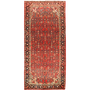Hamadan Persian Rug 10x4 ft - Semi Antique Herati Afshan Madder Red, Cream, Navy Blue Hand Knotted | front view | SKU 111060