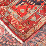 Hamadan Persian Rug 9'7" x 4'11" - Semi Antique Afshan Red, Blue Hand Knotted | corner detail | SKU 111066
