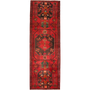 Ardabil Persian Rug 9x2 ft - Semi Antique Medallion (Toranj), Geometric Madder Red, Dark Red, Navy Blue Hand Knotted | front view | SKU 111073