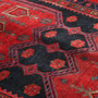 Bijar Persian Rug 12x4 ft - Semi Antique Mihrab (Prayer), Geometric Madder Red, Navy Blue, Crimson Hand Knotted | back view | SKU 111075