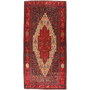Senneh Persian Rug 9'11" x 4'4" - Semi Antique Medallion Crimson, Navy Blue Hand Knotted | front view | SKU 111084