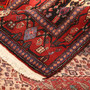 Senneh Persian Rug 9x4 ft - Semi Antique Medallion Crimson, Navy Blue Hand Knotted | corner detail | SKU 111084