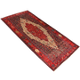 Senneh Persian Rug 9'11" x 4'4" - Semi Antique Medallion Crimson, Navy Blue Hand Knotted | texture detail | SKU 111084