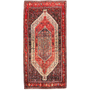 Senneh Persian Rug 9x4 ft - Semi Antique Medallion Crimson, Navy Blue Hand Knotted | front view | SKU 111088