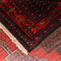 Senneh Persian Rug 9x5 ft - Semi Antique Medallion (Toranj), Herati (Mahi) Crimson, Dark Red, Navy Blue Hand Knotted | corner detail | SKU 111091