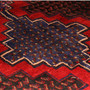 Senneh Persian Rug 9'12" x 5'1" - Semi Antique Medallion Crimson, Navy Blue Hand Knotted | back view | SKU 111091
