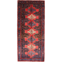 Senneh Persian Rug 10x4 ft - Semi Antique Medallion (Toranj), Geometric Madder Red, Navy Blue, Dark Red Hand Knotted | front view | SKU 111092